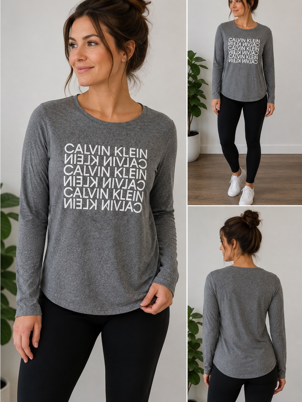 Calvin Klein Gray Long Sleeve Logo Tee